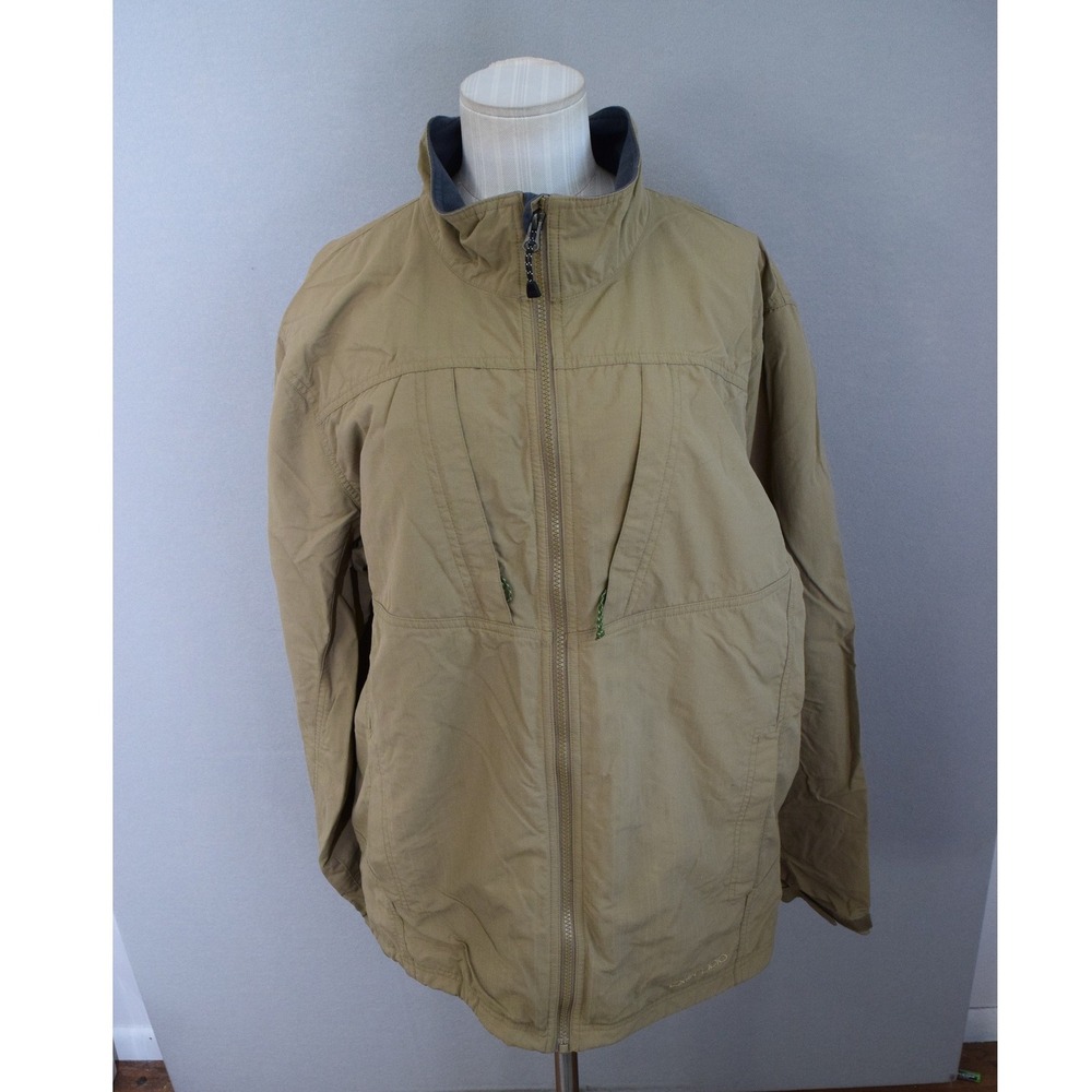 ExOfficio Travel Jacket Large Tan Multi Pocket Utility Nylon Mens Coat